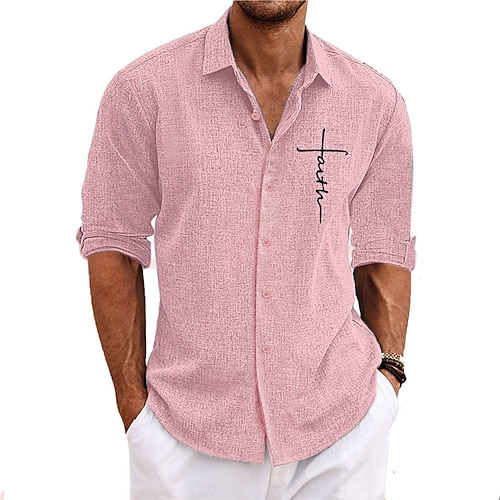  Herr Kors Skjorta Knapp upp skjorta Långärmad Mode Streetwear Designer Utomhus Ledigt Dagligen Sommar Vår Höst Nedvikt Mönster Svart Vit Rodnande Rosa Blå Grön