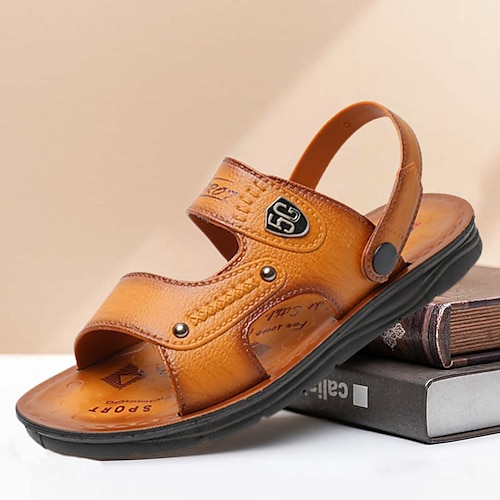 

Homens Sandálias Sandálias rasas Sandálias de couro Sandálias de conforto Casual Estilo Praia Diário Praia PVC Respirável Confortável Antiderrapante Amarelo Marron Verão