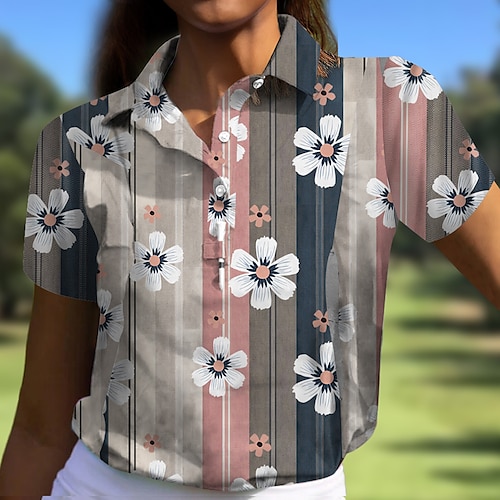 

Femme T-shirt POLO Chemise de golf Polo boutonné Respirable Séchage rapide Evacuation de l'humidité Manche Courte Vêtements de golf Top Standard Lettre Eté Tennis Le golf Pickleball