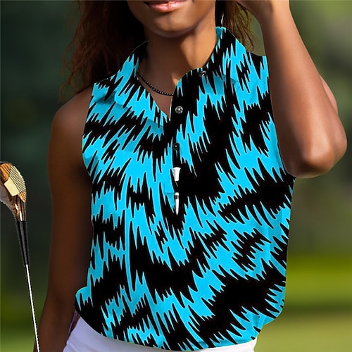 

Mulheres Camisa polo de caminhada Camisa de golfe Pólo de botões Respirável Secagem Rápida Pavio Humido Sem Manga Vestuário de golfe Roupas de golfe Normal Geometria Verão Tênis Golfe Pickleball