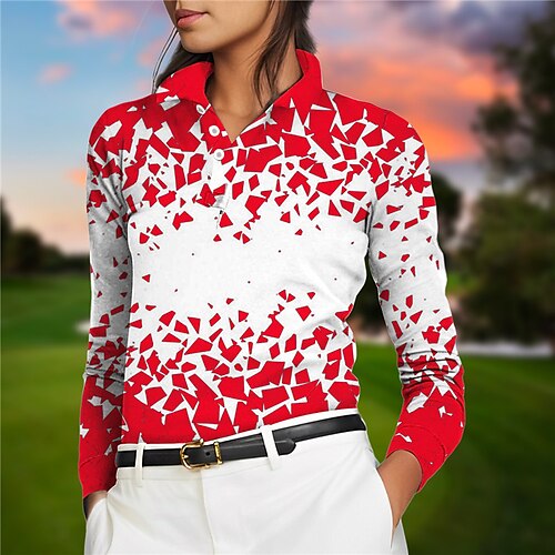 

Mulheres Camisa polo de caminhada Camisa de golfe Pólo de botões Respirável Secagem Rápida Pavio Humido Manga Longa Vestuário de golfe Roupas de golfe Normal Estampado Primavera Outono Tênis Golfe