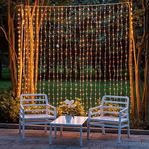 Outdoor Solar Curtain Fairy String Lights Hanging Gazebo Patio Window Garden