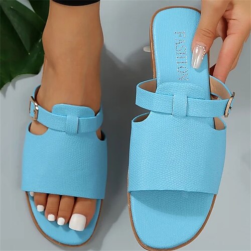 

Femme Sandales Chaussons Pantoufles d'extérieur Extérieur Plage Eté Talon Plat Elégant Décontractées Minimalisme Polyuréthane Mocassins Couleur unie Dorée rose Blanche Bleu