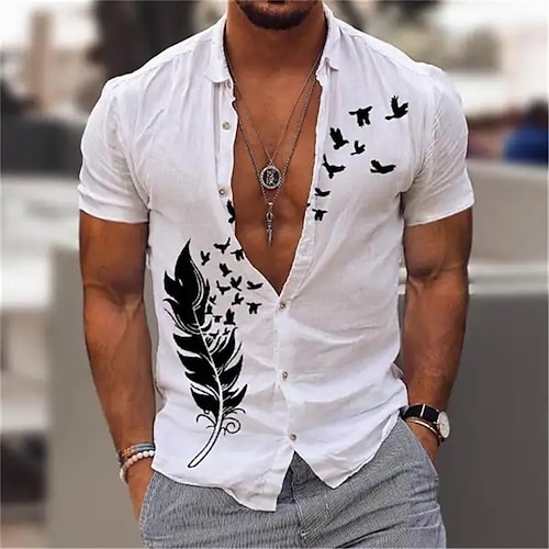 

Hombre Camisa camisa hawaiana Floral Estampados Diente de león Pluma Cuello Vuelto Negro Blanco Rosa Exterior Calle Mangas cortas Estampado Ropa Moda Ropa de calle Design Casual