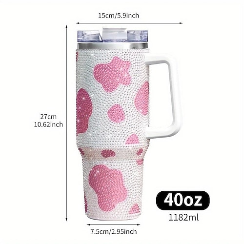 Cow Print Tumbler With Lid And Straw, 40oz Stainless Steel Thermal
