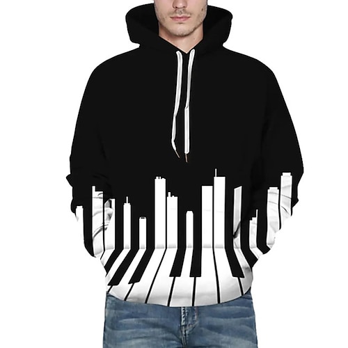 

Homme Sweat à capuche Noir Capuche Imprimés Photos Musique Imprimer du quotidien Des sports 3D effet Vêtement de rue Design basique Printemps Automne Vêtement Tenue Pulls Capuche Pulls molletonnés