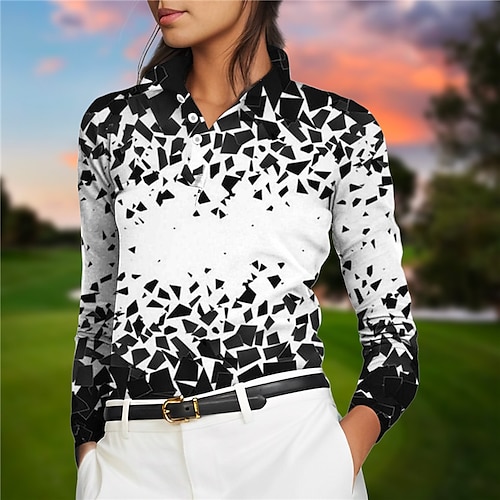 

Mulheres Camisa polo de caminhada Camisa de golfe Pólo de botões Respirável Secagem Rápida Pavio Humido Manga Longa Vestuário de golfe Roupas de golfe Normal Estampado Primavera Outono Tênis Golfe