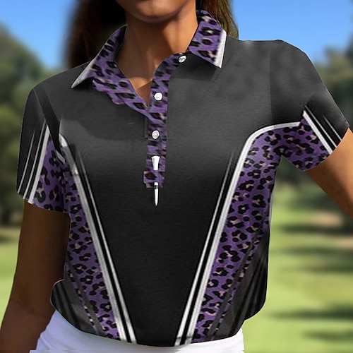 

Damen poloshirt Golfhemd Geknöpftes Poloshirt Atmungsaktiv Schnelltrocknend Feuchtigkeitsableitung Kurzarm Golfbekleidung Golfkleidung Regular Fit Leopard Sommer Tennis Golfspiel Pickleball