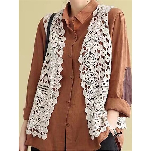 

Women's Sweater Vest Cardigan Sweater Jumper Crochet Knit Hollow Out Solid Color Open Front Stylish Ethnic Style Daily Going out Summer Spring White Beige One-Size