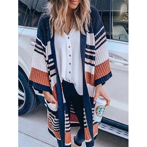 

Mulheres Sueter Cardigan Saltador Crochê Tricotar Túnica Bolsos Superdimensionado Bloco de cor Abertura Frontal à moda Casual Ao ar livre Diário Verão Outono Preto S M L