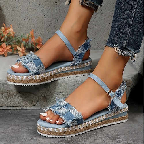 

Mulheres Sandálias Sandálias com cadarço Sandálias com tiras Sapatos Confortáveis Sandálias Trançadas Diário Caminhada Sem Salto Ponta Redonda Moda Casual Conforto Caminhada Jeans Fivela Xadrez Bloco