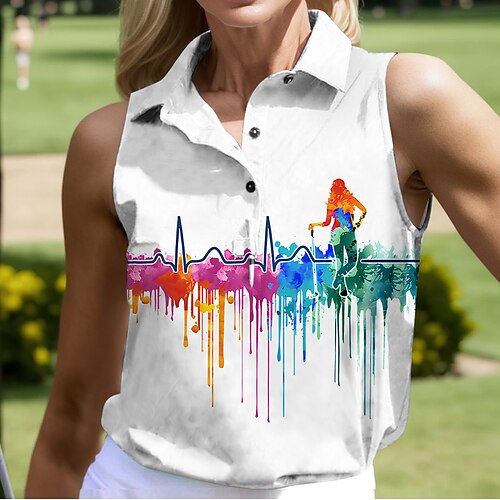 

Mulheres Camisa polo de caminhada Camisa de golfe Pólo de botões Respirável Secagem Rápida Pavio Humido Sem Manga Vestuário de golfe Roupas de golfe Normal Estampado Verão Tênis Golfe Pickleball