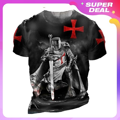 

Men's Unisex T shirt Tee Templar Cross Graphic Prints Soldier Crew Neck Light Yellow Black Yellow Royal Blue Blue 3D Print Plus Size Outdoor Street Short Sleeve Print Clothing Apparel Sports Designer