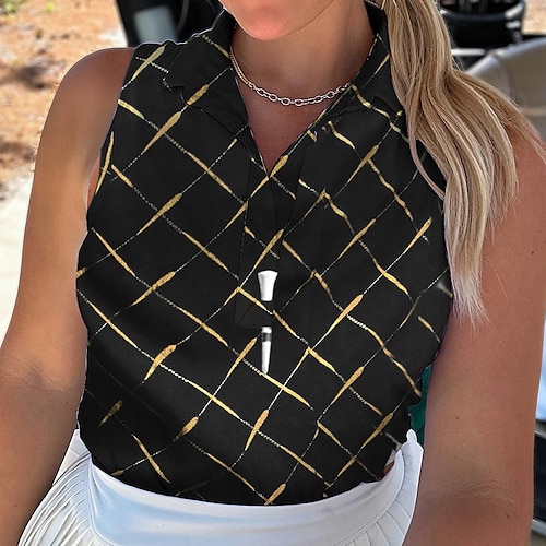 

Mulheres Camisa polo de caminhada Camisa de golfe Pólo de botões Respirável Secagem Rápida Pavio Humido Sem Manga Vestuário de golfe Roupas de golfe Normal Xadrez Verão Tênis Golfe Pickleball