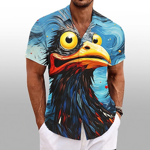 

Hombre Camisa Estampados Turquía Cuello Vuelto Azul Marino Azul Piscina Azul claro Exterior Calle Mangas cortas Estampado Ropa Moda Design Casual Suave