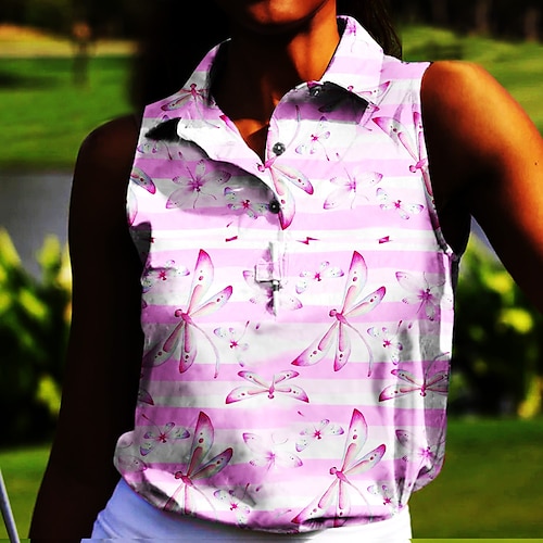 

Mulheres Camisa polo de caminhada Camisa de golfe Pólo de botões Respirável Secagem Rápida Pavio Humido Sem Manga Vestuário de golfe Roupas de golfe Normal Animal Riscas Verão Tênis Golfe Pickleball