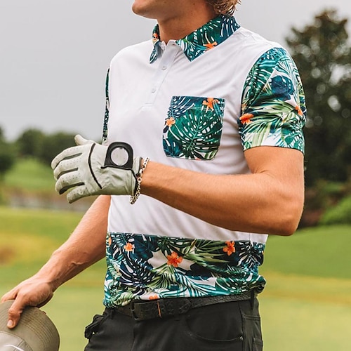 

Hombre Camisas de polo Camiseta de golf Polo con botones Transpirable Secado rápido Dispersor de humedad Manga Corta Ropa de golf ropa de golf Ajuste regular Botón Con bolsillos Floral Verano Tenis