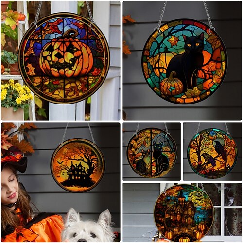 

1 peça decoração de parede de halloween gato preto abóbora acrílico pendurado na parede para decoração de jardim decoração de pátio decoração de quarto decoração de festa decoração de arte de parede decoração de pátio, esculturas de parede de presente de