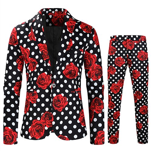 

Costume Homme Mariage Ensemble 2 pièces NoirBordeaux Avec motifs Coupe Standard Droit un bouton 2023