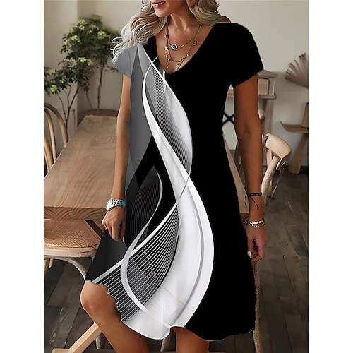 

Tenue décontractée Robe d'été Robe imprimée Femme Géométrique Bloc de couleur Imprimer Col V Actif Mode Extérieur du quotidien Manche Courte Standard Noir Vin bleu marine Eté Printemps S M L XL XXL