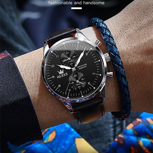 

novo relógio de couro masculino da marca olevs decorado com calendário luminoso multifuncional relógio de quartzo casual simples relógio de pulso masculino esportivo à prova d'água