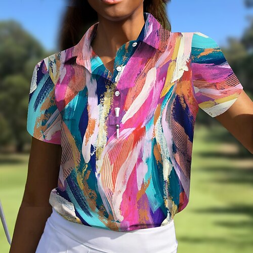 

Mulheres Camisa polo de caminhada Camisa de golfe Pólo de botões Respirável Secagem Rápida Pavio Humido Manga Curta Vestuário de golfe Roupas de golfe Normal Tintura Tie Dye Verão Tênis Golfe