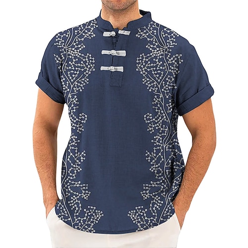 

Homens Camisa Social camisa de linho Floral Gradiente Estampas Abstratas Colarinho Chinês Vermelho Azul Ao ar livre Rua Manga Curta Imprimir Roupa Linho Moda Roupa de rua Designer Casual