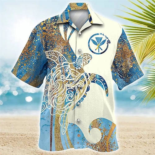 

Homens Camisa Social Camisa havaiana Estampas Abstratas tartarugas colar cubano Preto Branco Azul Cáqui Ao ar livre Casual Manga Curta Imprimir Roupa Esportes Moda Roupa de rua Designer