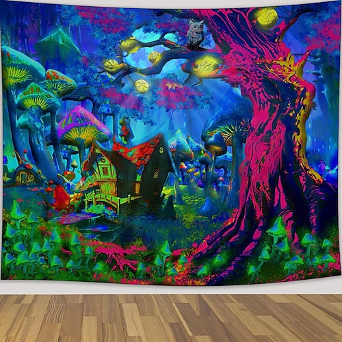 

Trippy Haus Pilz hängender Wandteppich Wandkunst großer Wandteppich Wanddekor Fotografie Hintergrund Decke Vorhang Zuhause Schlafzimmer Wohnzimmer Dekoration