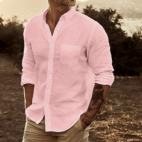 

Homme Chemise Lin Chemisette Chemise d'été Chemise de plage Blanche Jaune Rose Claire manche longue Plein Revers Printemps été Casual du quotidien Vêtement Tenue Poche avant