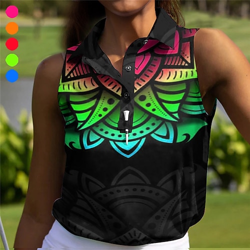 

Femme T-shirt POLO Chemise de golf Polo boutonné Respirable Séchage rapide Evacuation de l'humidité Sans Manches Vêtements de golf Top Standard Imprimé Eté Tennis Le golf Pickleball