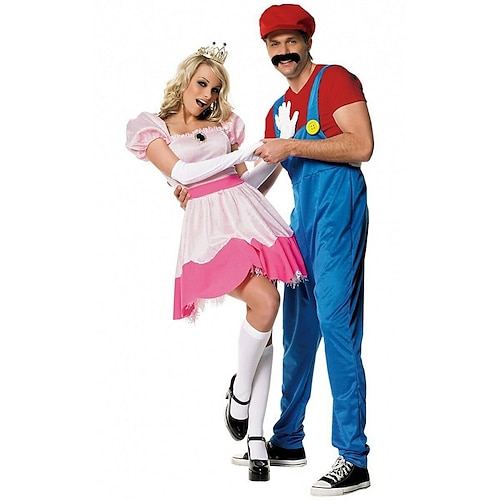 

Princess Peach Super Brothers Halloween Group Couples Costumes Men's Women's Movie Cosplay Cosplay Costumes Blue Costume Halloween Carnival Masquerade Polyester