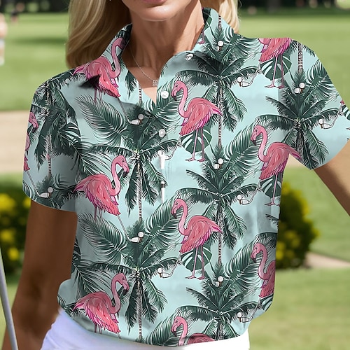 

Femme T-shirt POLO Chemise de golf Polo boutonné Respirable Séchage rapide Evacuation de l'humidité Manche Courte Vêtements de golf Top Standard Flamant Eté Tennis Le golf Pickleball