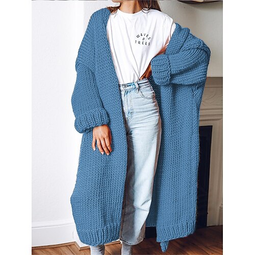 

Mulheres Sueter Cardigan Saltador Robusto Tricotar Túnica Superdimensionado Côr Sólida Abertura Frontal à moda Casual Ao ar livre Diário Outono Inverno Preto Vinho S M L
