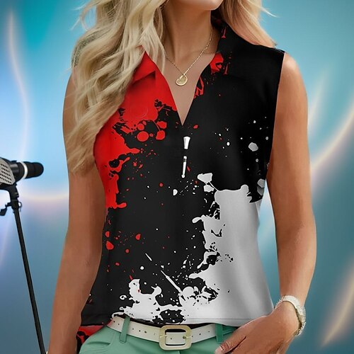 

Mulheres Camisa polo de caminhada Camisa de golfe Respirável Secagem Rápida Pavio Humido Sem Manga Vestuário de golfe Roupas de golfe Normal Em V Tintura Tie Dye Verão Tênis Golfe Pickleball