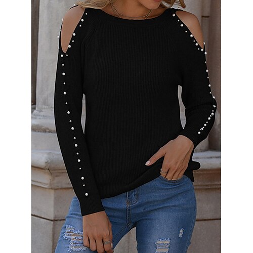 

Damen Pullover Strickwaren Gerippt Stricken Ausgehöhlt Feste Farbe Rundhalsausschnitt Stilvoll Brautkleider schlicht Outdoor Heim Sommer Herbst Schwarz Gelb Blau S