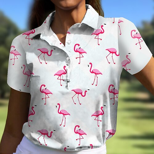 Acegolfs Women's Golf Polo Shirt White Pink Blue Short Sleeve Sun