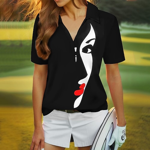 

Mulheres Camisa polo de caminhada Camisa de golfe Respirável Secagem Rápida Pavio Humido Manga Curta Vestuário de golfe Roupas de golfe Normal Em V Estampado Verão Tênis Golfe Pickleball