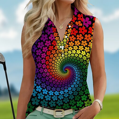 

Damen poloshirt Golfhemd Geknöpftes Poloshirt Atmungsaktiv Schnelltrocknend Feuchtigkeitsableitung Ärmellos Golfbekleidung Golfkleidung Regular Fit Blumen Sommer Tennis Golfspiel Pickleball