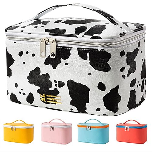 

Mulheres Para Meninas Bolsa de Cosmético Couro PU Festa Diário Feriado Ziper Grande Capacidade Prova-de-Água Leve Cow Print Branco e Preto Amarelo Rosa