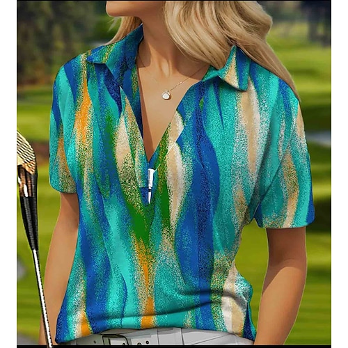 

Mulheres Camisa polo de caminhada Camisa de golfe Respirável Secagem Rápida Pavio Humido Manga Curta Vestuário de golfe Roupas de golfe Normal Zíper Estampado Verão Tênis Golfe Pickleball