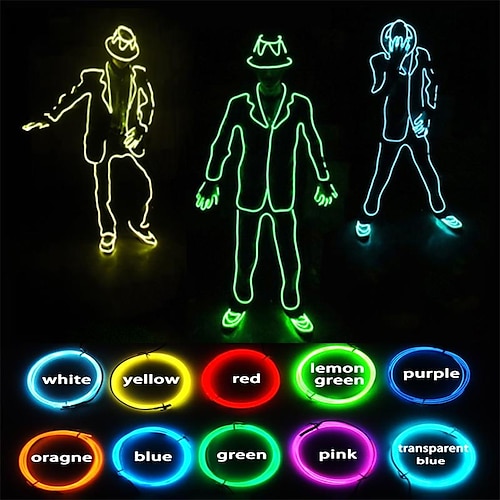 

Holloween Gift Glowing Costume Accessory EL Wire Neon Light Material DIY Fluorescent Dress Michael Jackson Dance Style For Performance