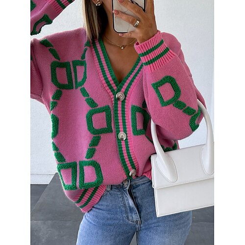 Women Cardigan Casual Autumn Neck Sweater Soft Knitted Single