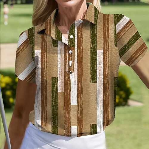 

Mulheres Camisa polo de caminhada Camisa de golfe Pólo de botões Respirável Secagem Rápida Pavio Humido Manga Curta Vestuário de golfe Roupas de golfe Normal Riscas Verão Tênis Golfe Pickleball