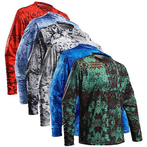 

Homens Camisa de pesca Exterior Manga Longa UPF50 Proteção UV Respirável Secagem Rápida Leve Blusas Verão Primavera Ao ar livre Pesca Acampar e Caminhar Preto Vermelho Azul