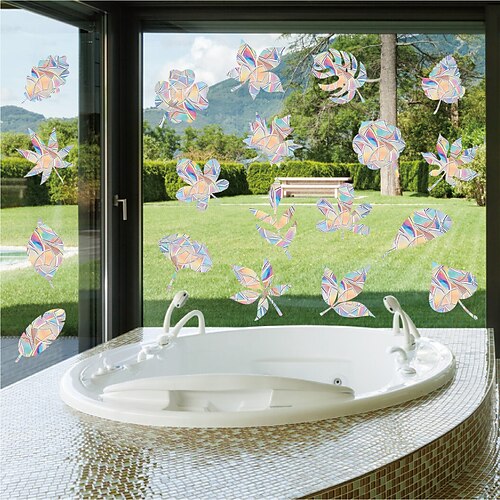 

Colorful Window Stickers With Rainbow Prisms Leaves Static Glass Stickers Living Room Decoration Sun Catcher Anti-Collision