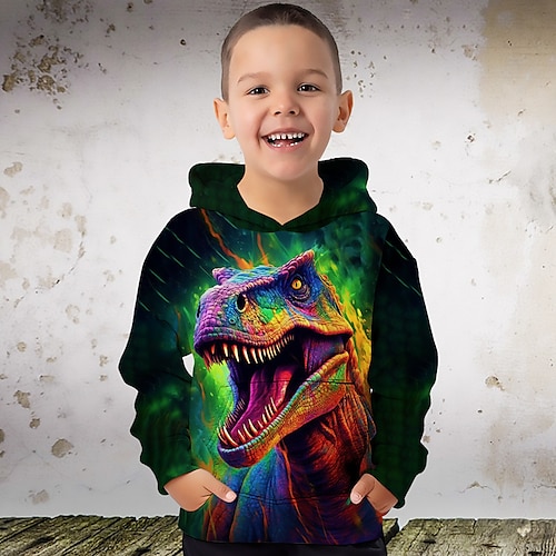 

Boys 3D Graphic Animal Dinosaur Hoodie Long Sleeve 3D Print Summer Spring Fall Fashion Streetwear Cool Polyester Kids 3-12 Years Outdoor Casual Daily Regular Fit
