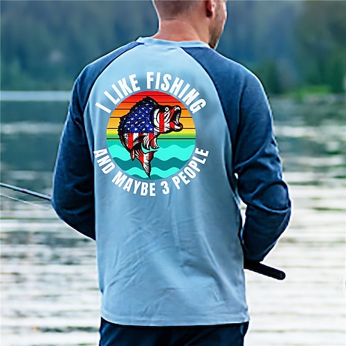 

Men's Fishing Shirt Outdoor Long Sleeve UV Protection Breathable Quick Dry Lightweight Sweat wicking Top Summer Spring Outdoor Fishing Camping Hiking Blue Sky Blue Orange