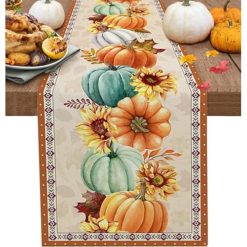 

Thanksgiving Pumpkin Table Runner Fall Burlap Tablerunner Farmhouse Indoor Table Autumn Decoration Table Flag Decor For Dining Weddig Party Holiday