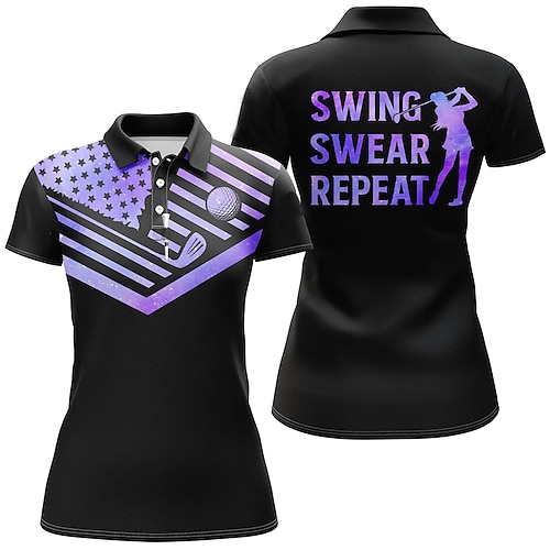 

Women's Polo Shirt Golf Shirt Button Up Polo Breathable Quick Dry Moisture Wicking Short Sleeve Golf Apparel Golf Clothes Regular Fit Printed Summer Tennis Golf Pickleball